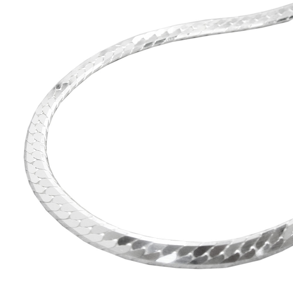 Kette Panzer flach gedrückt glänzend diamantiert aus 925er Silber, 3 mm
