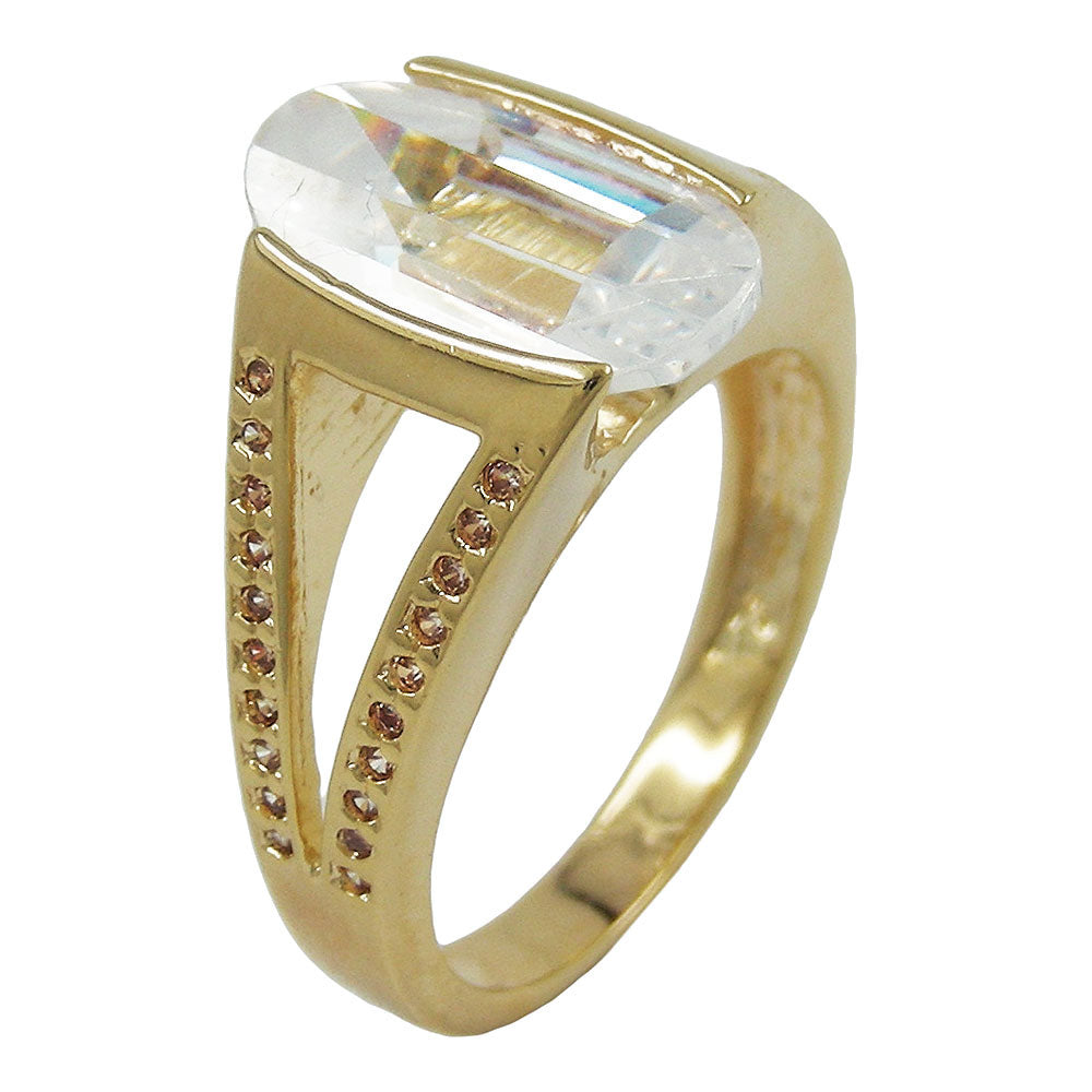 Doublé-Ring mit weißem Zirkonia, 14 × 8 mm