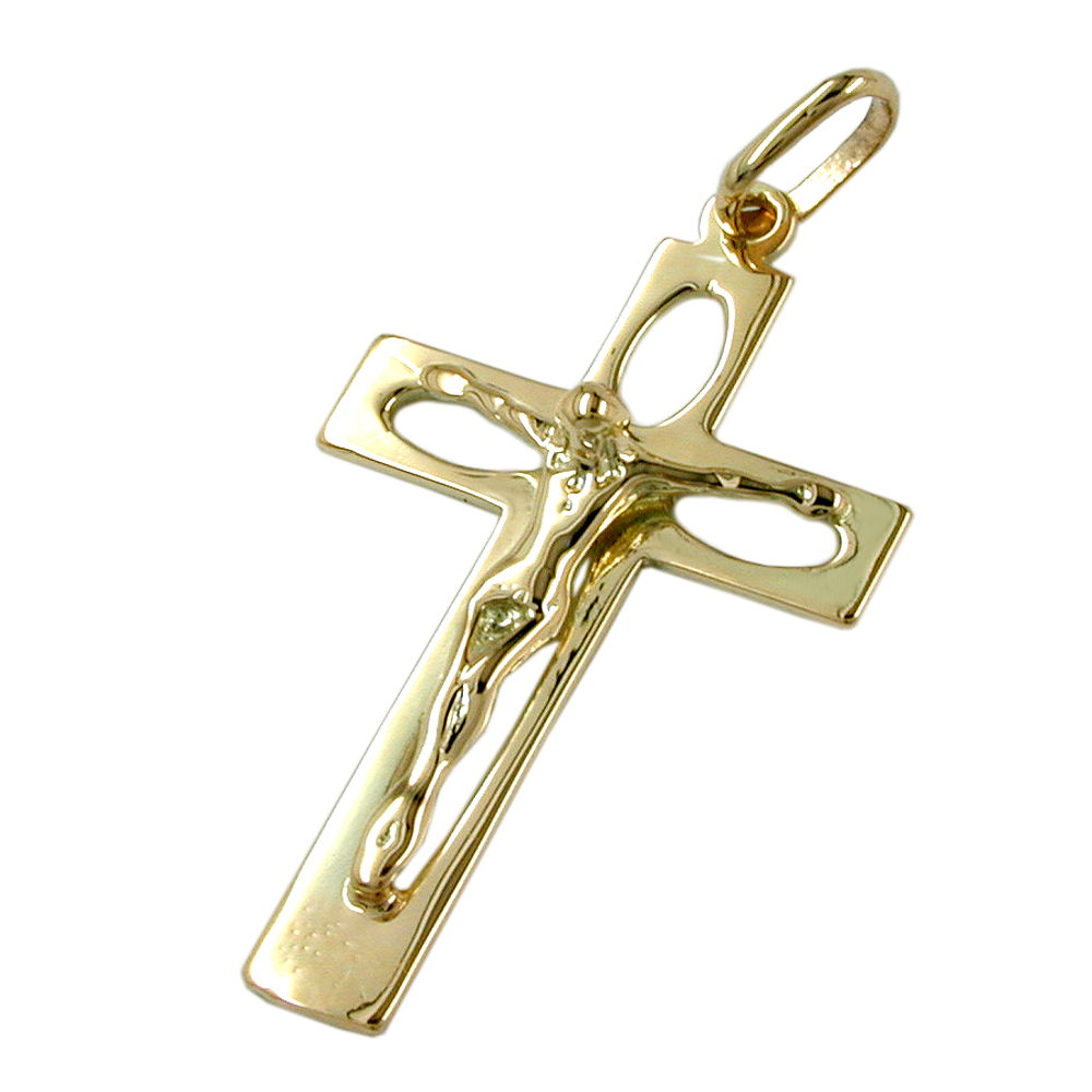 Anhänger Kreuz mit Jesus durchbrochen glänzend aus 585er Gold, 28 × 17 mm