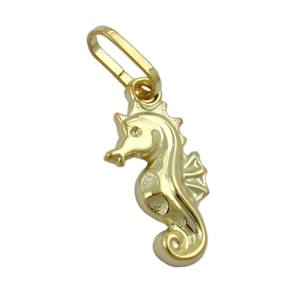 Anhänger Seepferdchen glänzend aus 375er Gold, 14 × 7 mm