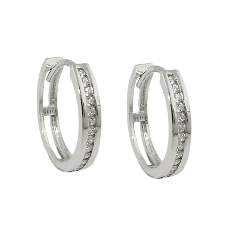 Creolen Klappscharnier mit Zirkonia aus 375er Weißgold, 14 × 3 mm