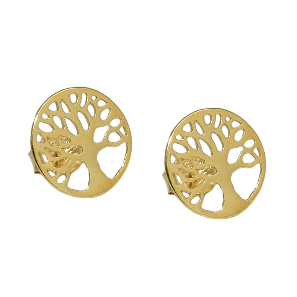 Ohrstecker Lebensbaum filigran glänzend aus 375er Gold, 10 mm