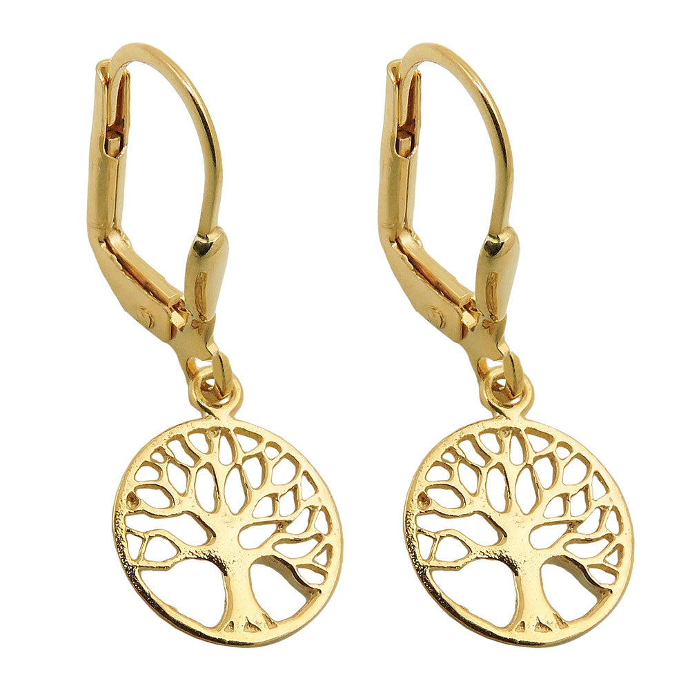 Ohrhänger Lebensbaum glänzend aus 375er Gold, 26 × 10 mm