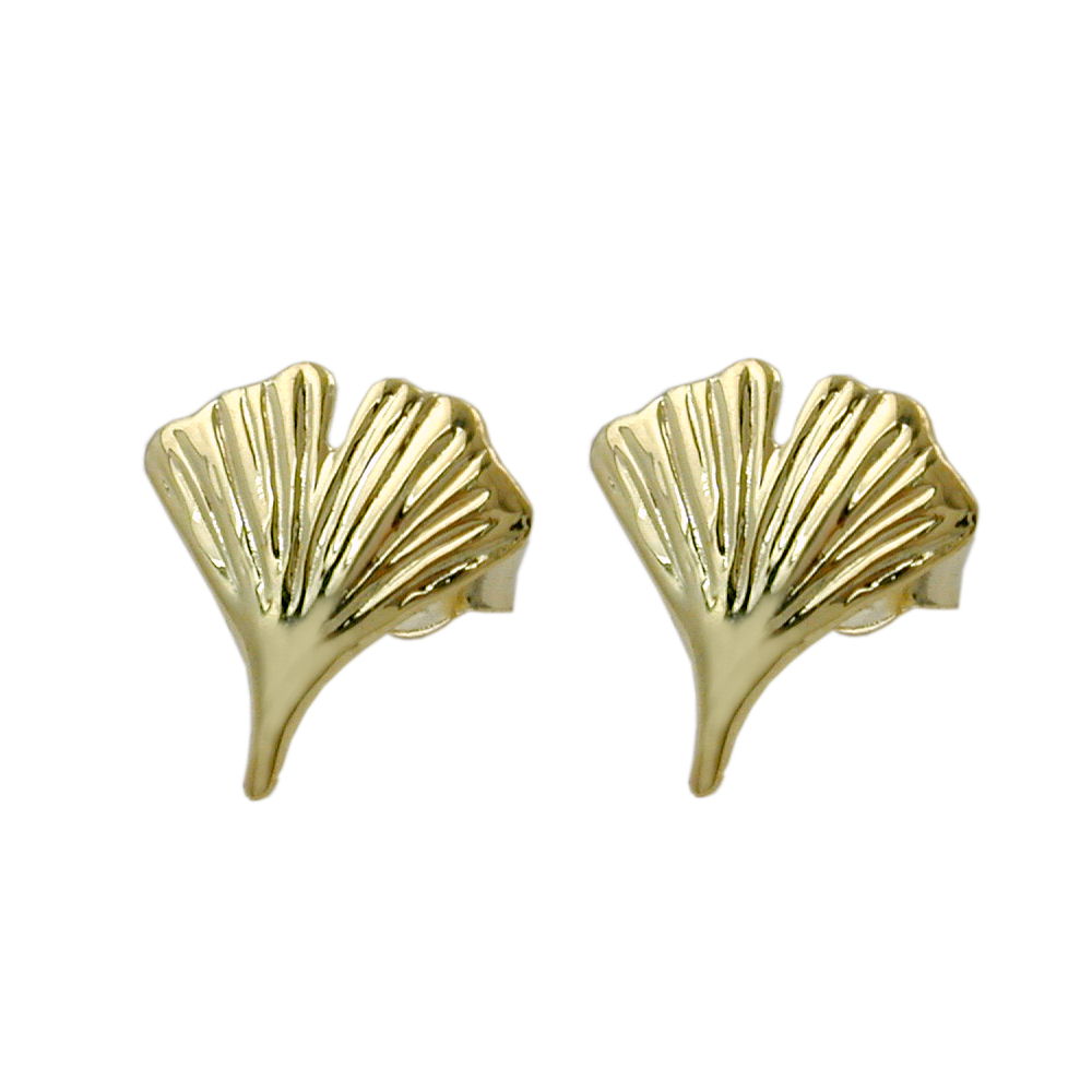 Ohrstecker Ginkgoblatt glänzend aus 375er Gold, 12 mm