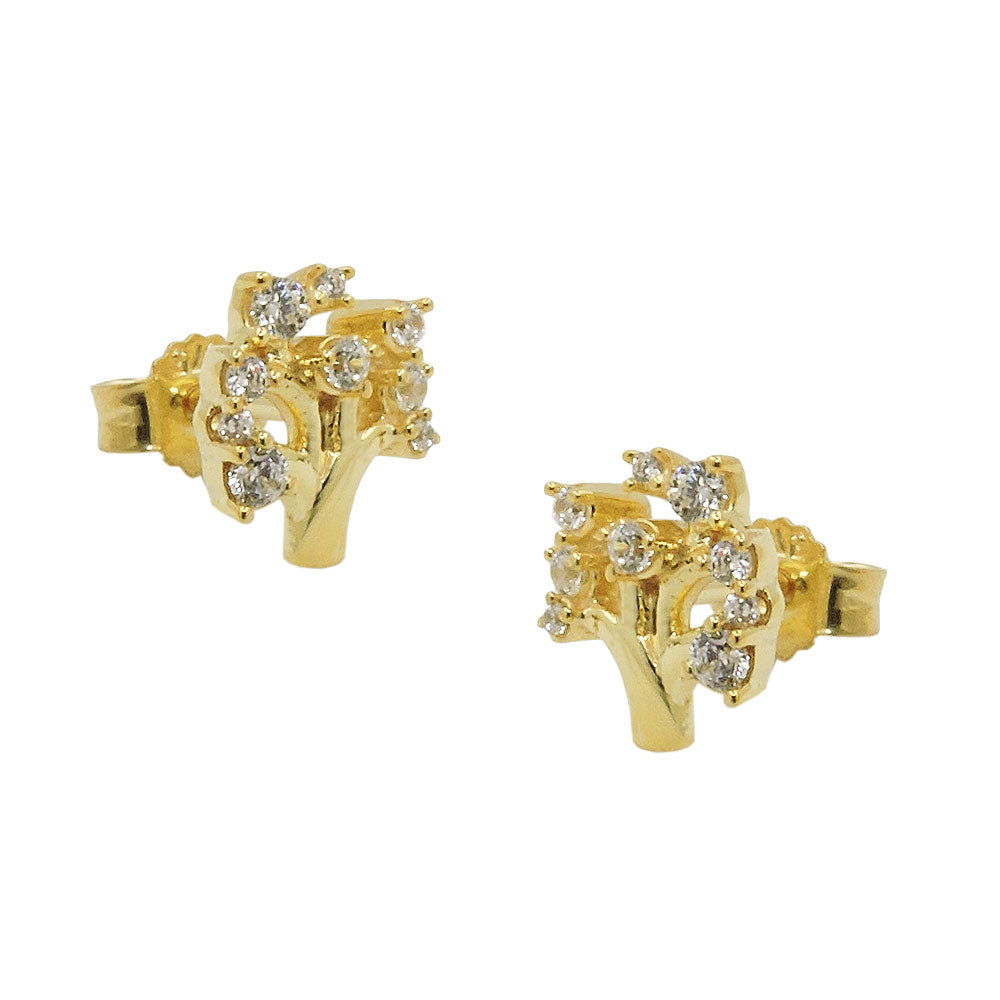 Ohrstecker Baum mit Zirkonia aus 375er Gold, 9 × 8 mm