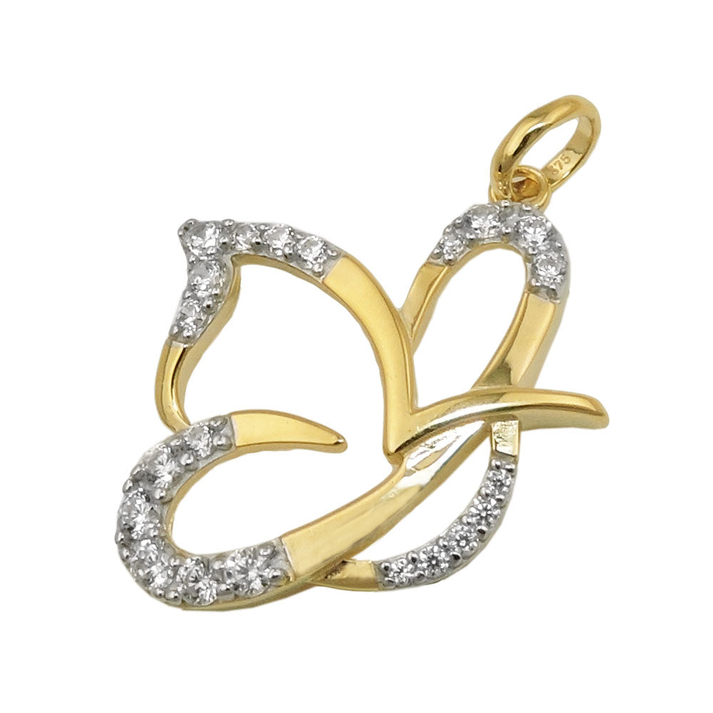 Anhänger stilisierter Schmetterling mit Zirkonia aus 375er Gold, 17 × 19 mm