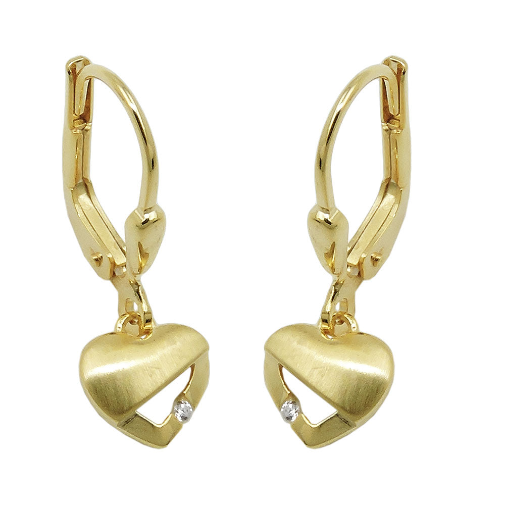 Ohrbrisur Ohrhänger Ohrringe Herz matt-glänzend mit Zirkonia aus 375er Gold, 21 × 7 mm