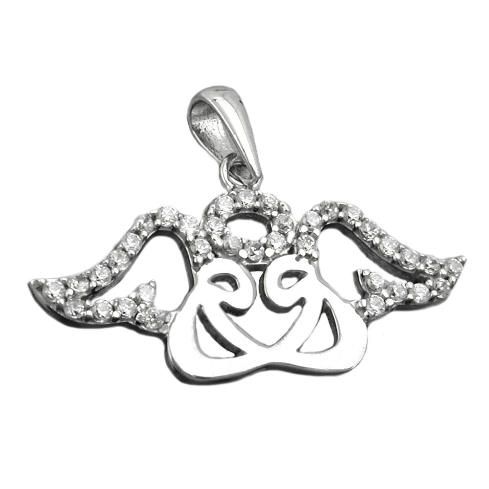 Anhänger zwei Engel mit Heiligenschein und Zirkonia aus 925er Silber, 11 × 26 mm