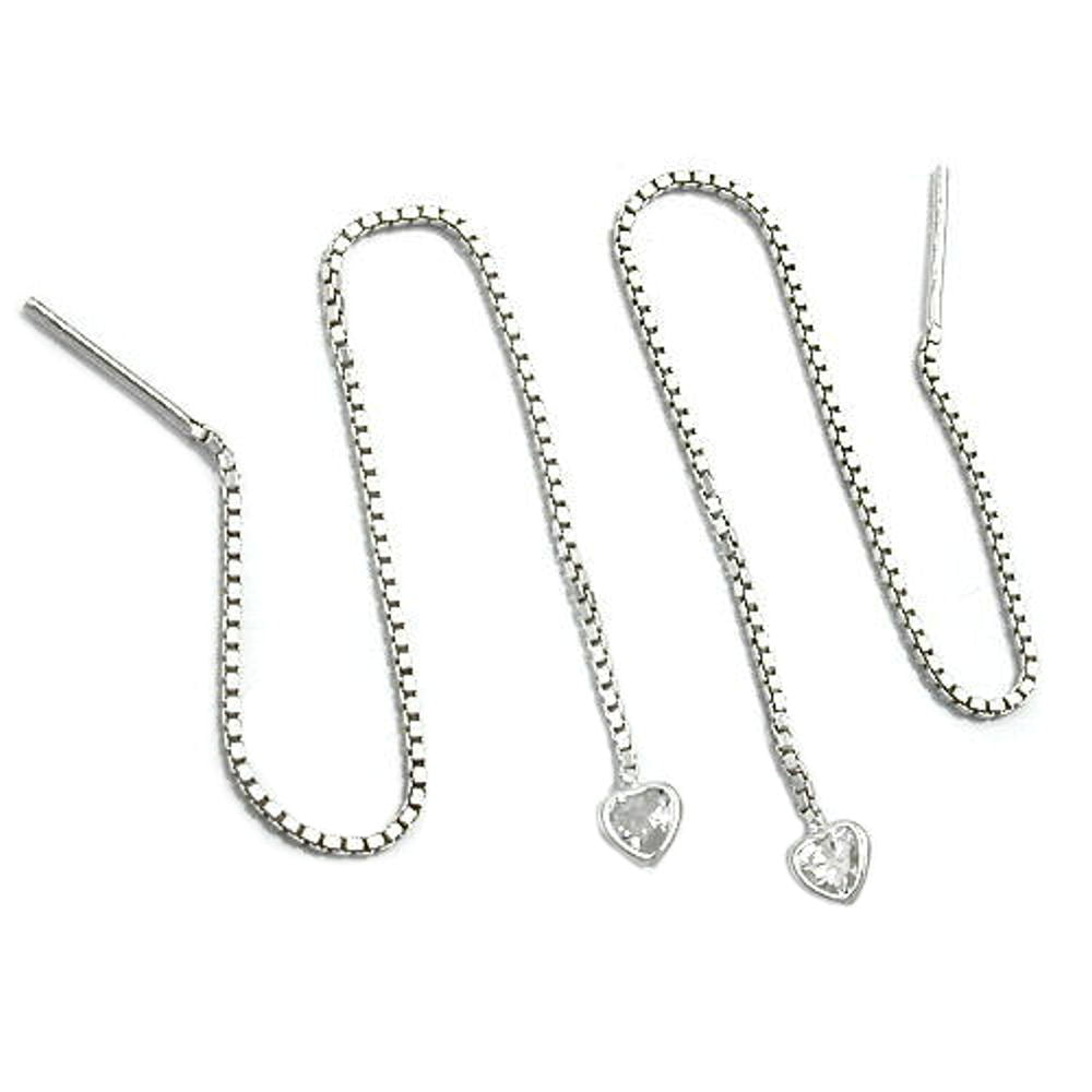 Durchzieher-Ohrhänger Ohrhänger Herz mit Zirkonia aus 925er Silber, 110 mm