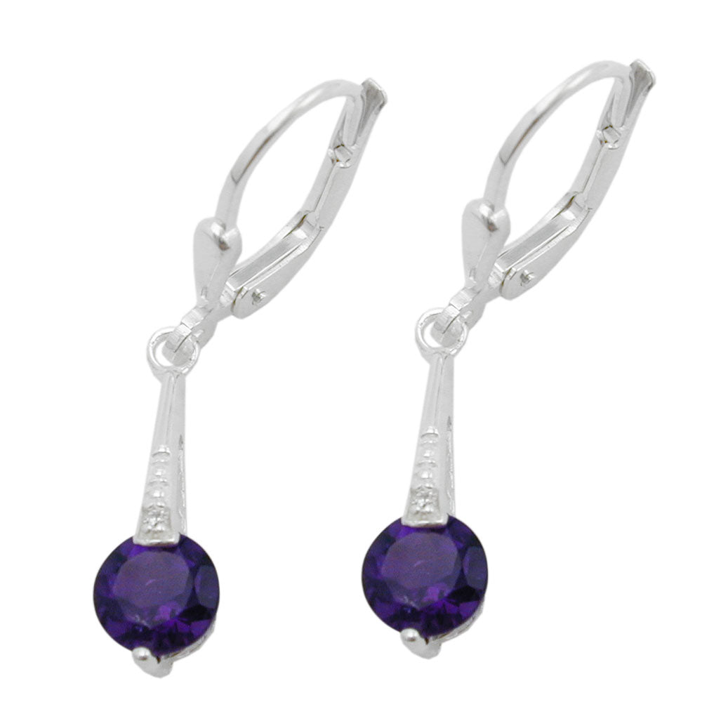 Ohrbrisur Ohrhänger Ohrringe synthetischer Amethyst mit Zirkonia aus 925er Silber, 29 × 5 mm