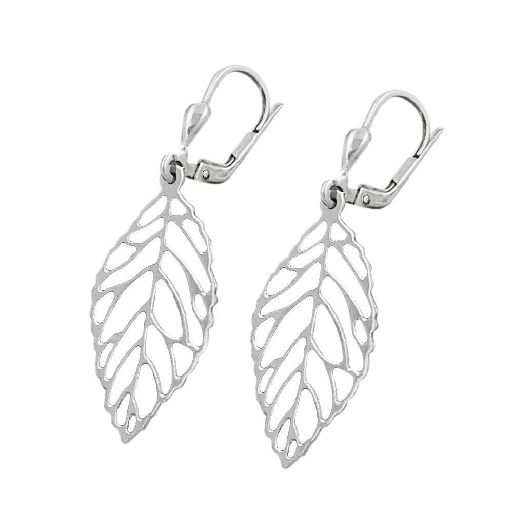 Ohrbrisur Ohrhänger Ohrringe Blatt durchbrochen aus 925er Silber, 42 × 14 mm