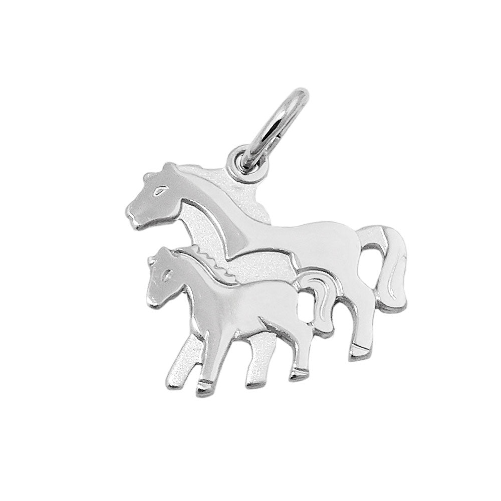 Anhänger Fohlen mit Stute matt-glänzend rhodiniert aus 925er Silber, 13 × 14 mm
