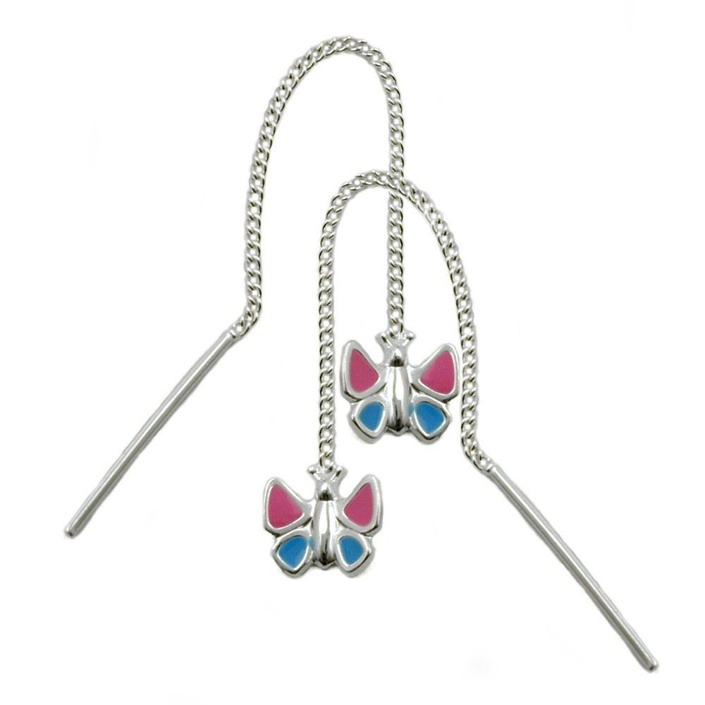 Durchzieher-Ohrhänger Ohrhänger Schmetterling farbig lackiert aus 925er Silber, 62 × 8 mm