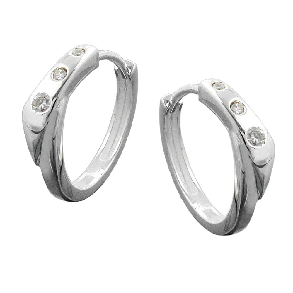 Creolen Klappscharnier Zirkonia weiß aus 925er Silber, 13 × 3,5 mm