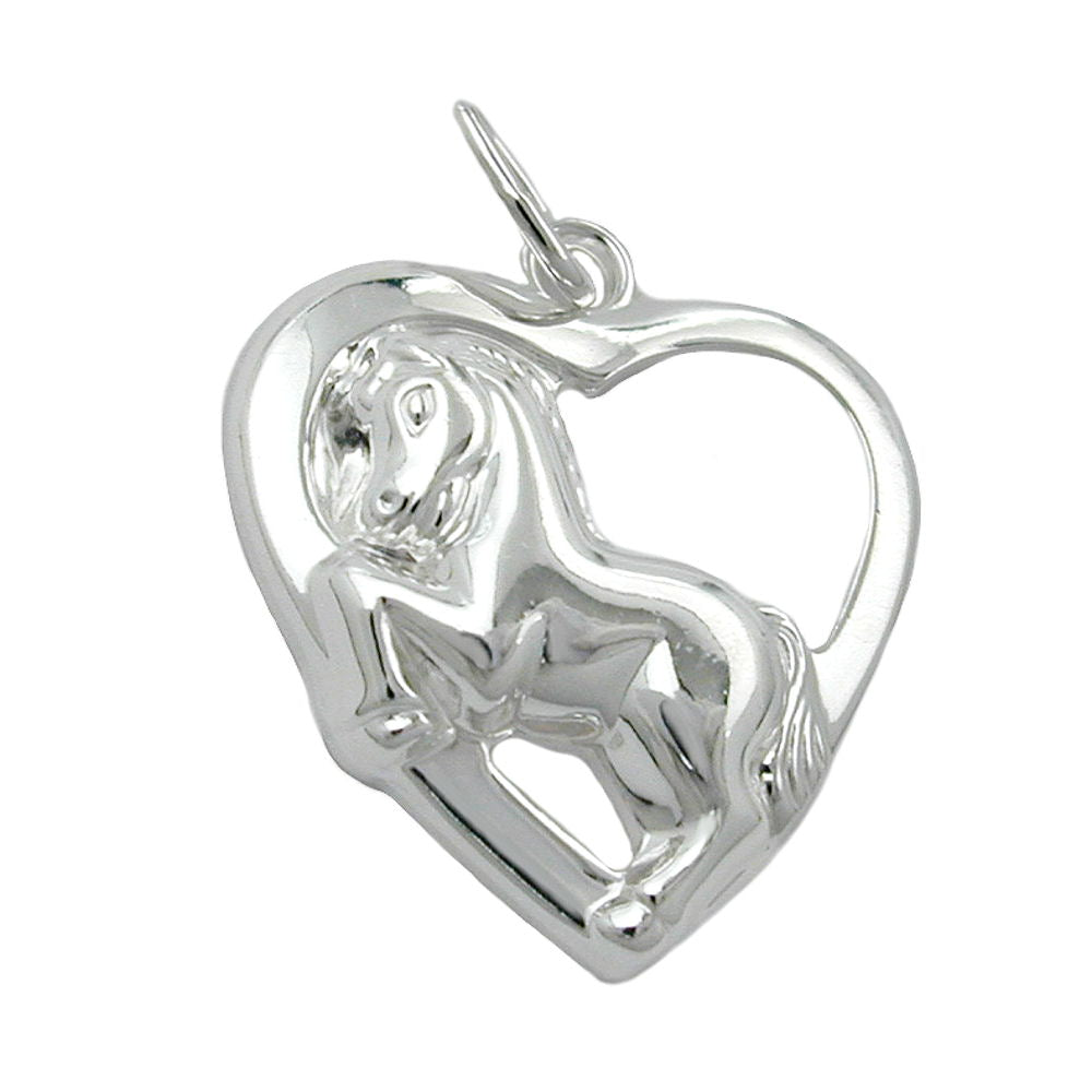 Anhänger Herz mit Pferd glänzend aus 925er Silber, 14 × 13 mm