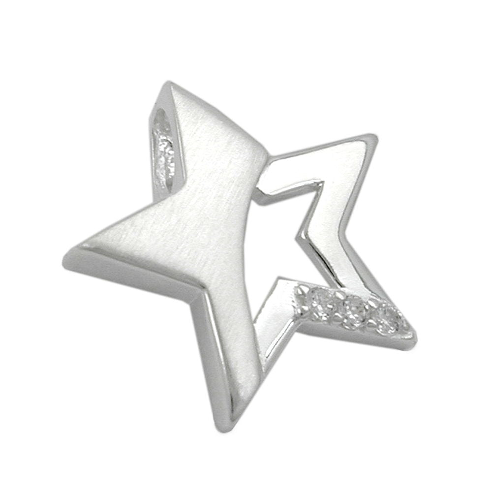 Anhänger Stern mit Zirkonia matt-glänzend aus 925er Silber, 15 × 16 mm