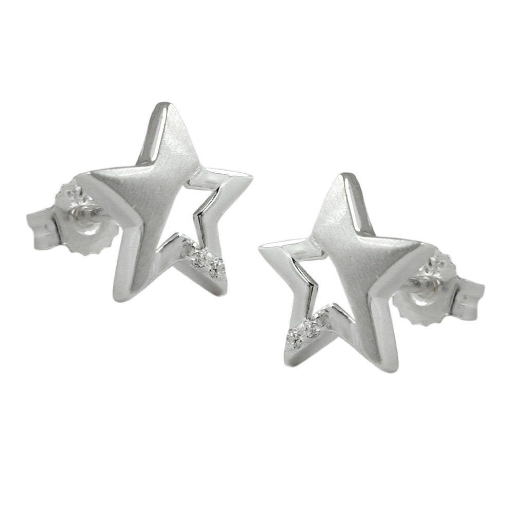 Ohrstecker Stern mit Zirkonia aus 925er Silber, 10 × 10 mm