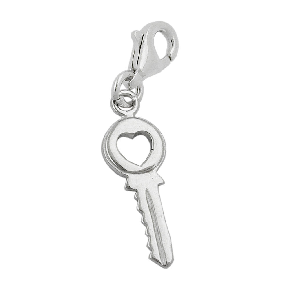Anhänger Charm Sicherheitsschlüssel mit Herz aus 925er Silber, 17 × 7 mm