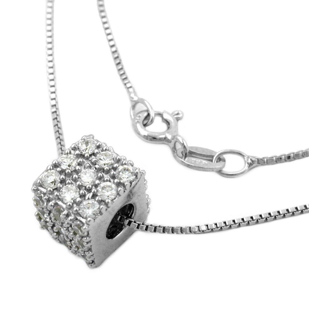 Kette Anhänger Würfel mit Zirkonia aus 925er Silber, 0,9 mm, 42 cm