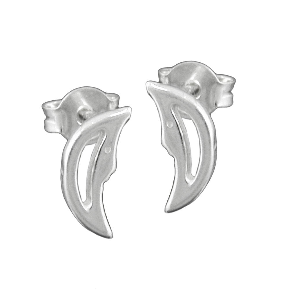 Ohrstecker Halbmond mit Gesicht glänzend aus 925er Silber, 12 × 5 mm