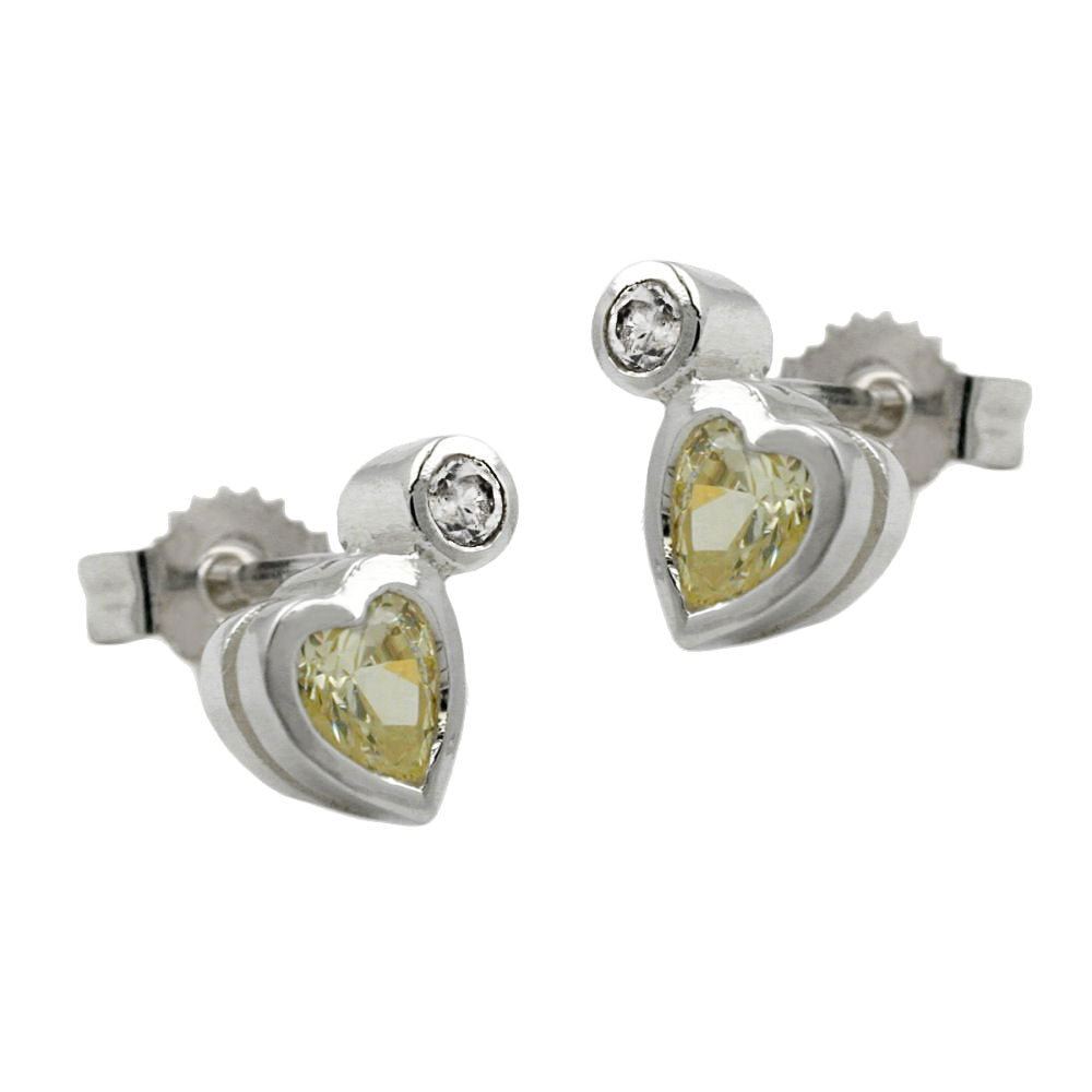 Ohrstecker Herz mit Zirkonia und synthetischem Peridot aus 925er Silber, 8 × 5 mm