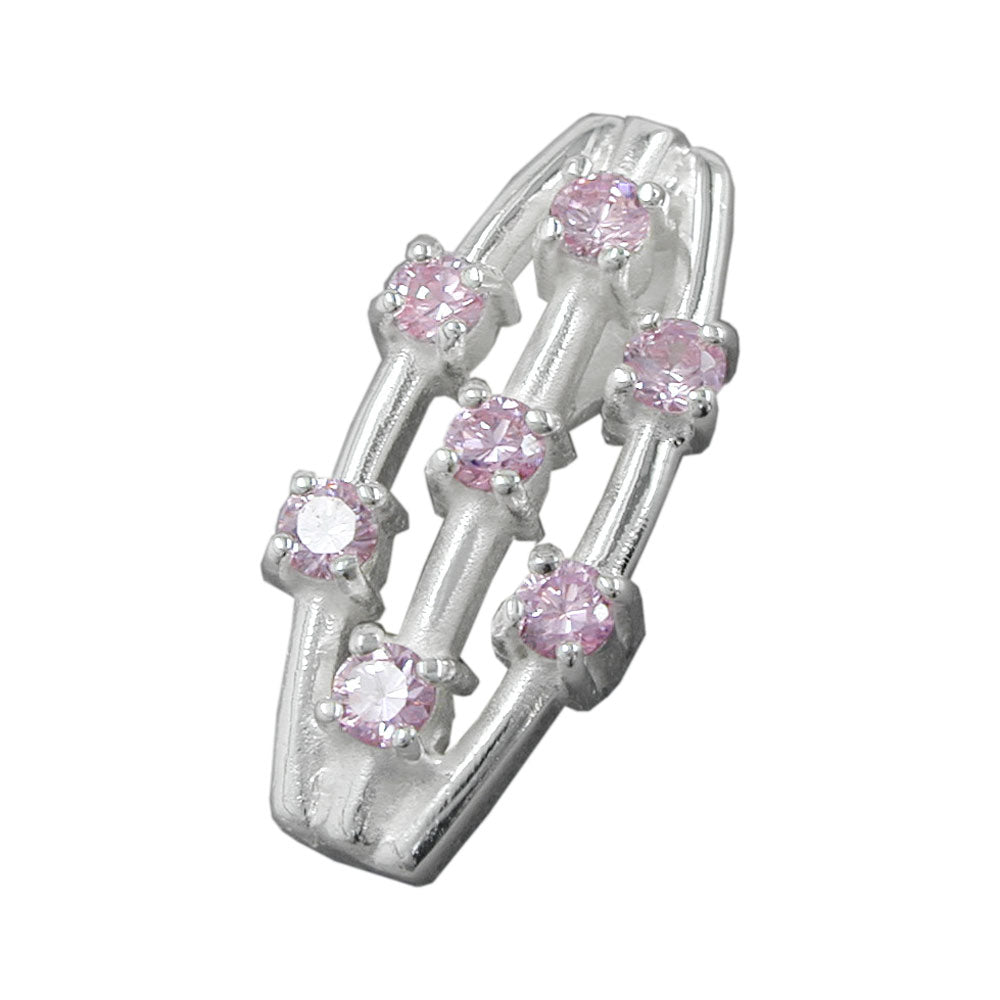 Anhänger 7x Zirkonia pink aus 925er Silber, 21 × 9 mm