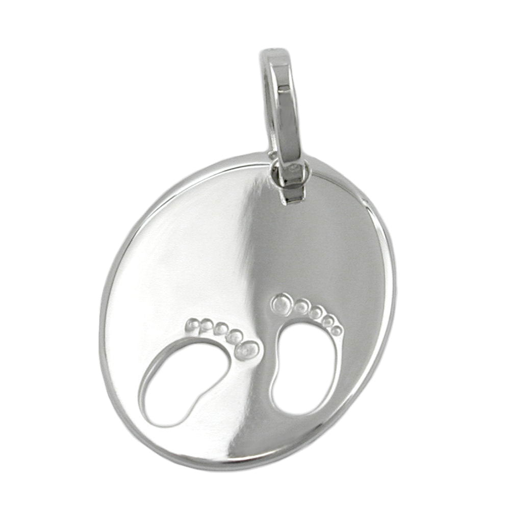 Anhänger Gravuranhänger zur Geburt kleine Füße aus 925er Silber, 21 × 17 mm