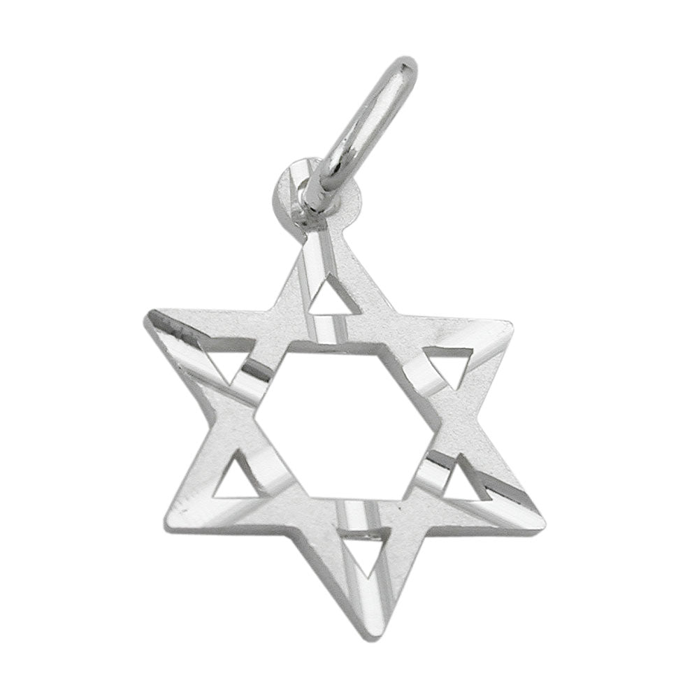 Anhänger David-Stern matt diamantiert aus 925er Silber, 18 × 13 mm