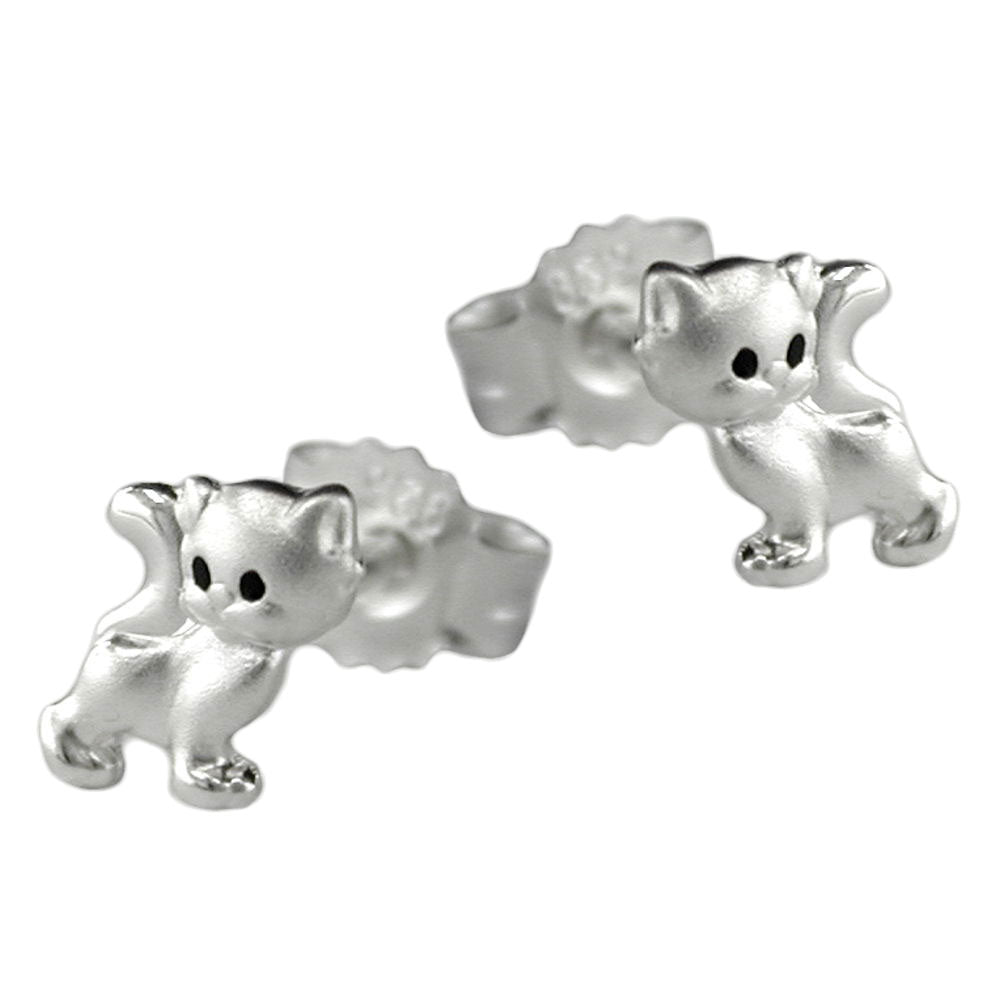 Ohrstecker Kinderohrring Katze matt-glänzend aus 925er Silber, 6 × 5 mm