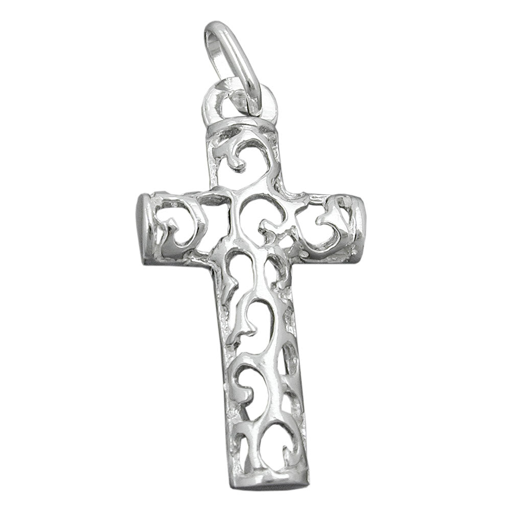 Anhänger Kreuz filigran durchbrochen glänzend aus 925er Silber, 28 × 14 mm