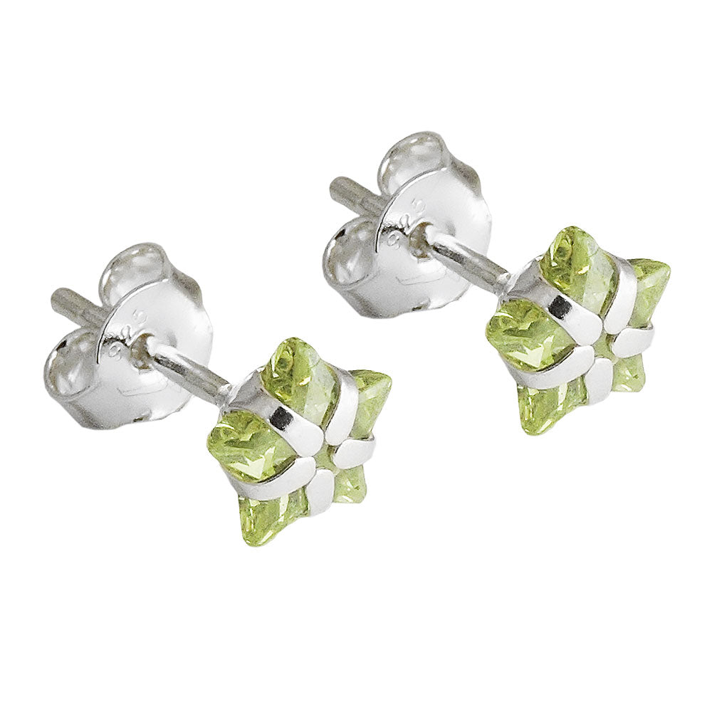 Ohrstecker Stern Zirkonia jonquil helloliv aus 925er Silber, 6 mm
