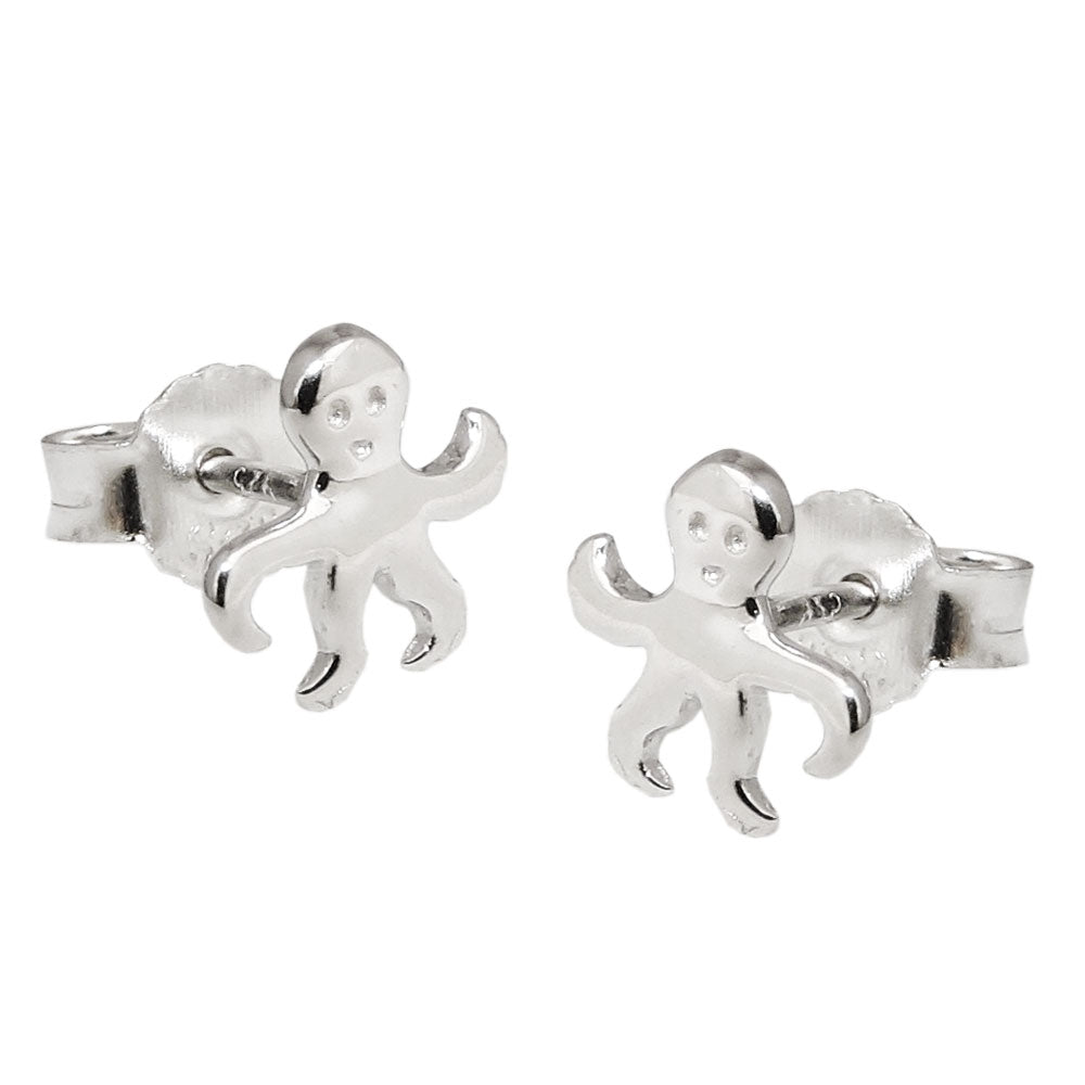 Ohrstecker Krake glänzend rhodiniert aus 925er Silber, 8 × 9 mm
