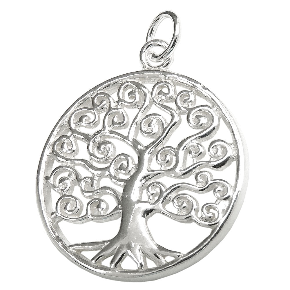 Anhänger Lebensbaum glänzend Blätter verschnörkelt aus 925er Silber, 23 mm