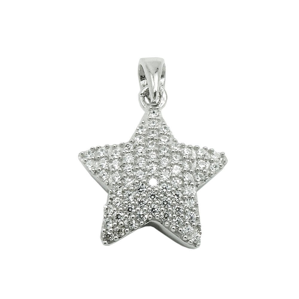 Anhänger Stern mit vielen Zirkonia rhodiniert aus 925er Silber, 13 × 13 mm