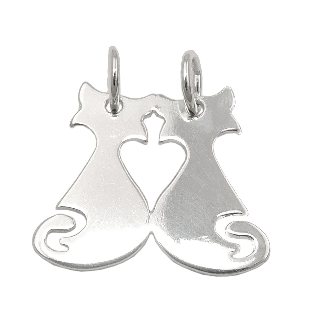Anhänger Doppel Katzen glänzend aus 925er Silber, 18 × 21 mm