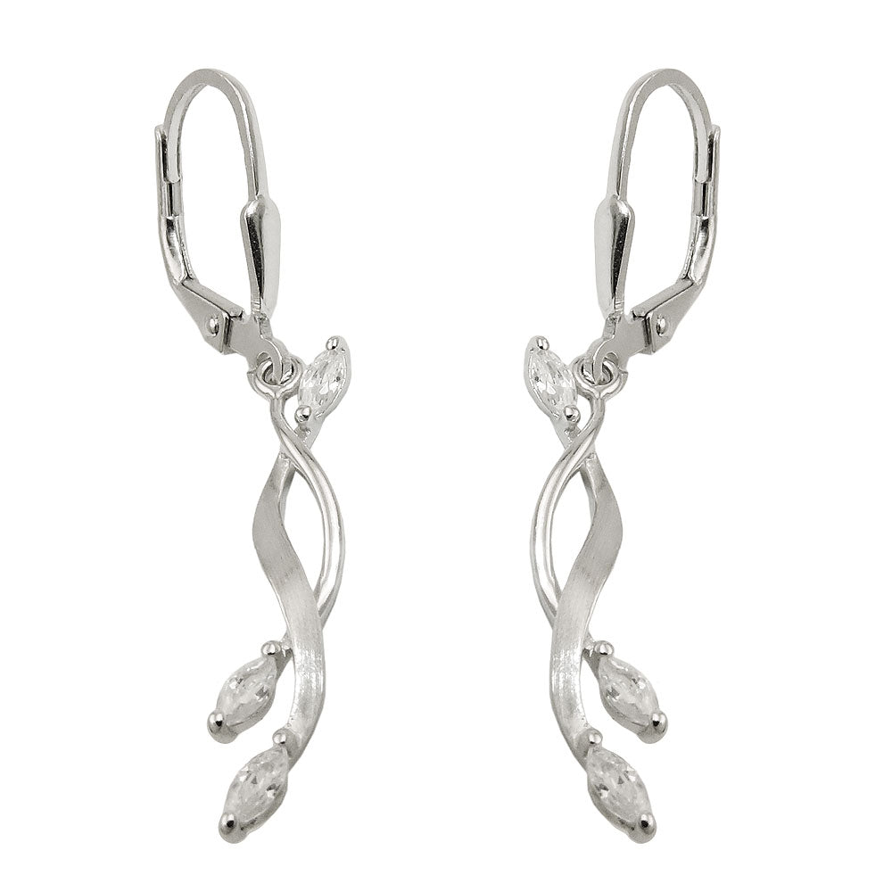 Ohrbrisur Ohrhänger Ohrringe Zirkonia matt-glänzend rhodiniert aus 925er Silber, 40 × 5 mm
