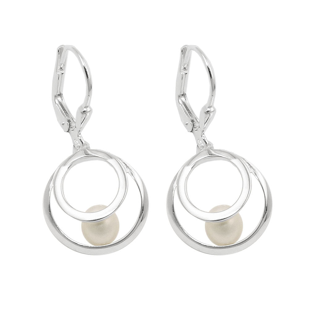 Ohrbrisur Ohrringe 2 Kreise mit Süßwasserperle aus 925er Silber, 30 × 13 mm