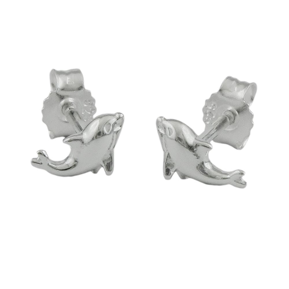 Ohrstecker kleiner Delfin glänzend aus 925er Silber, 8 × 4 mm