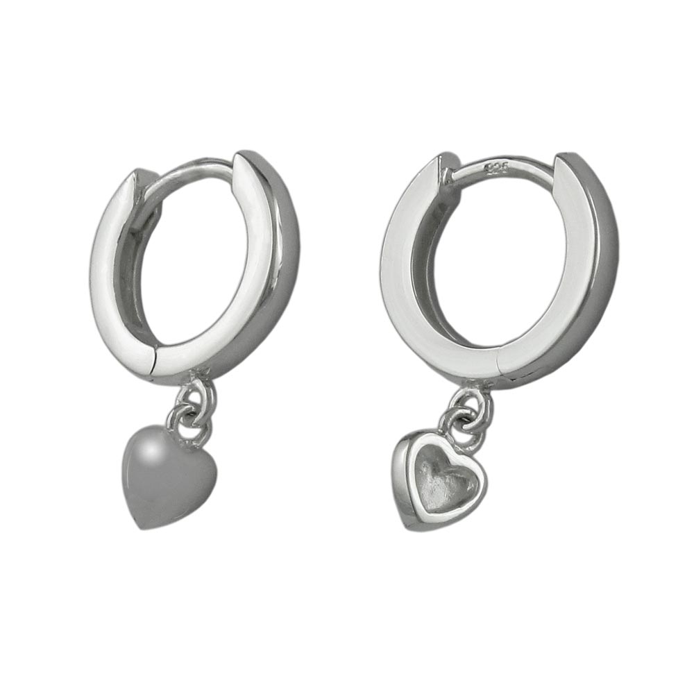 Creolen Klappscharnier kleines Herz glänzend aus 925er Silber, 17 × 12 × 2 mm