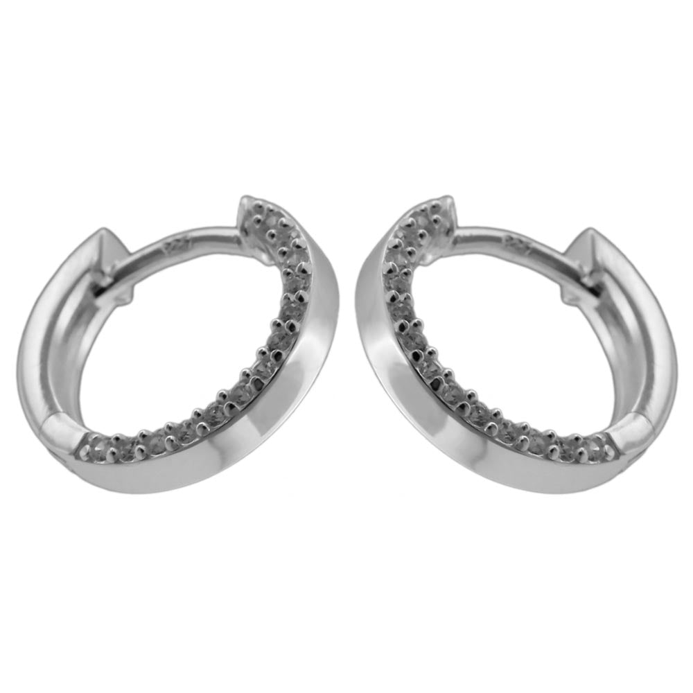 Creolen Klappscharnier mit Zirkonia aus 925er Silber, 13 × 2 mm
