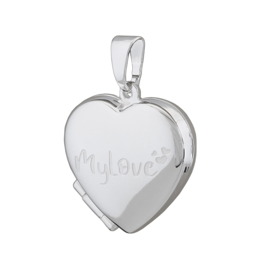 Anhänger Medaillon Herz glänzend Gravur MyLove aus 925er Silber, 17 × 5 mm