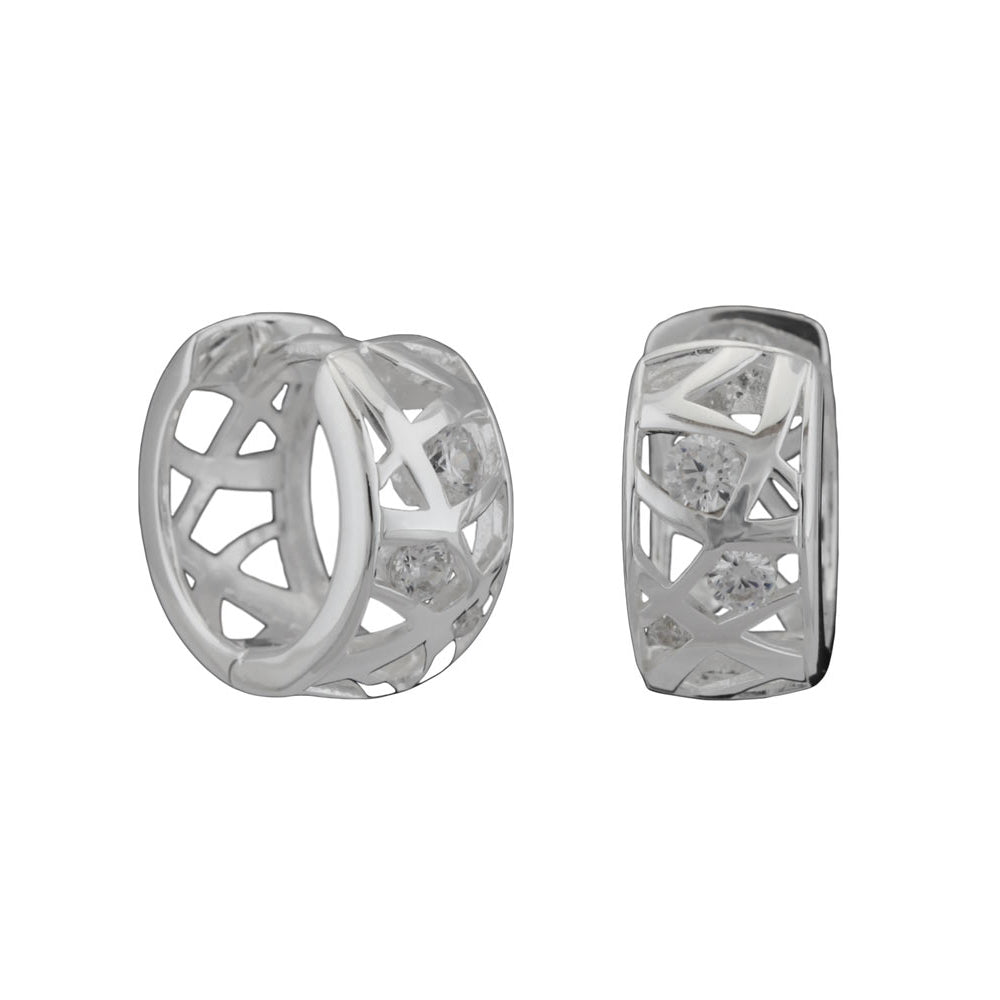 Creolen Klappscharnier Gitternetz mit Zirkonia glänzend aus 925er Silber, 18 × 7 mm