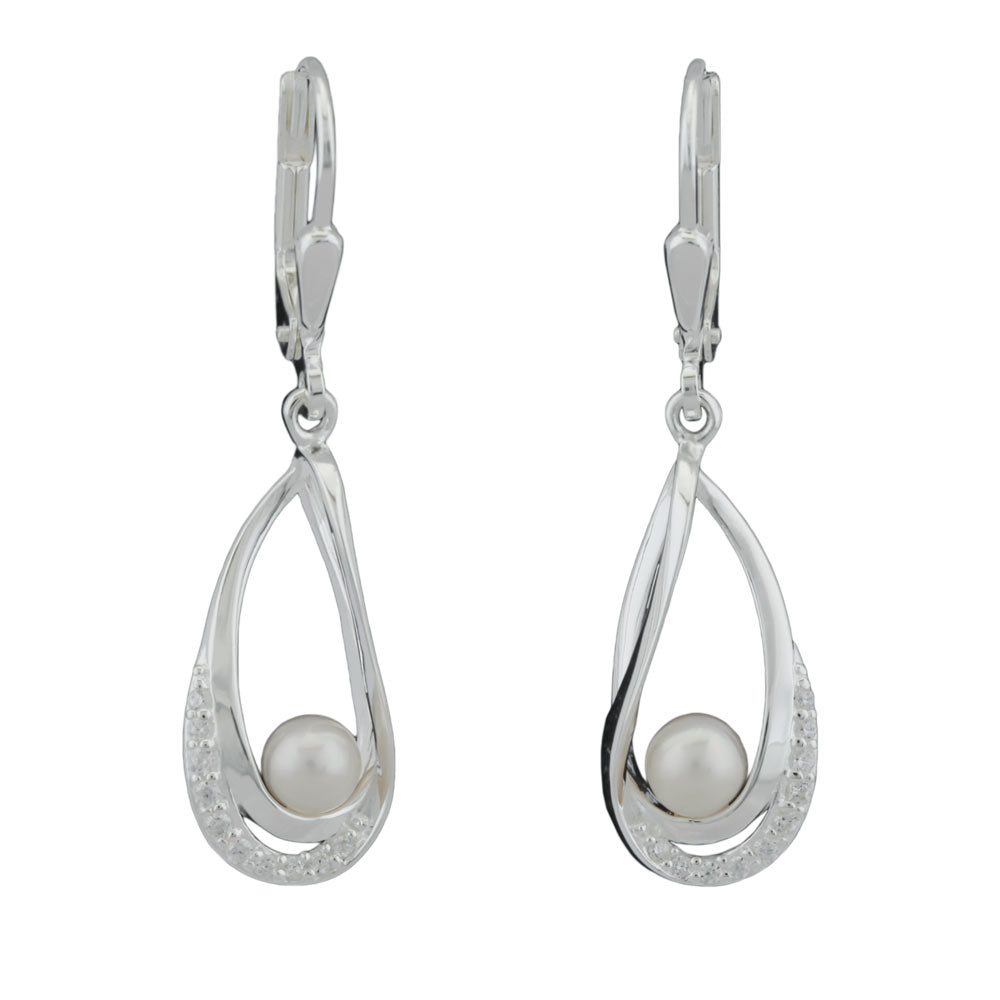 Ohrbrisur Ohrhänger Ohrringe Süßwasserzuchtperle mit Zirkonia aus 925er Silber, 34 × 9 mm
