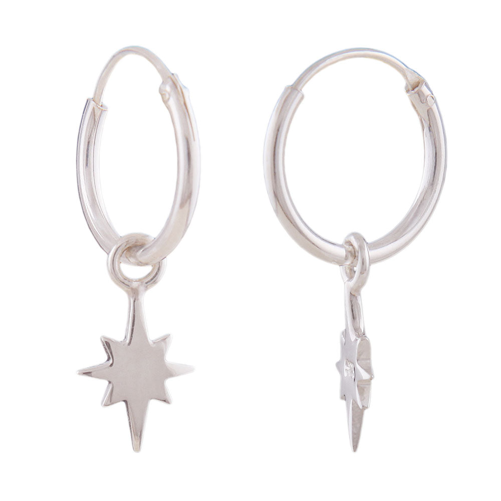 Creolen Drahtcreole mit Steckverschluss und Einhänger Stern glänzend aus 925er Silber, 23 × 7 mm