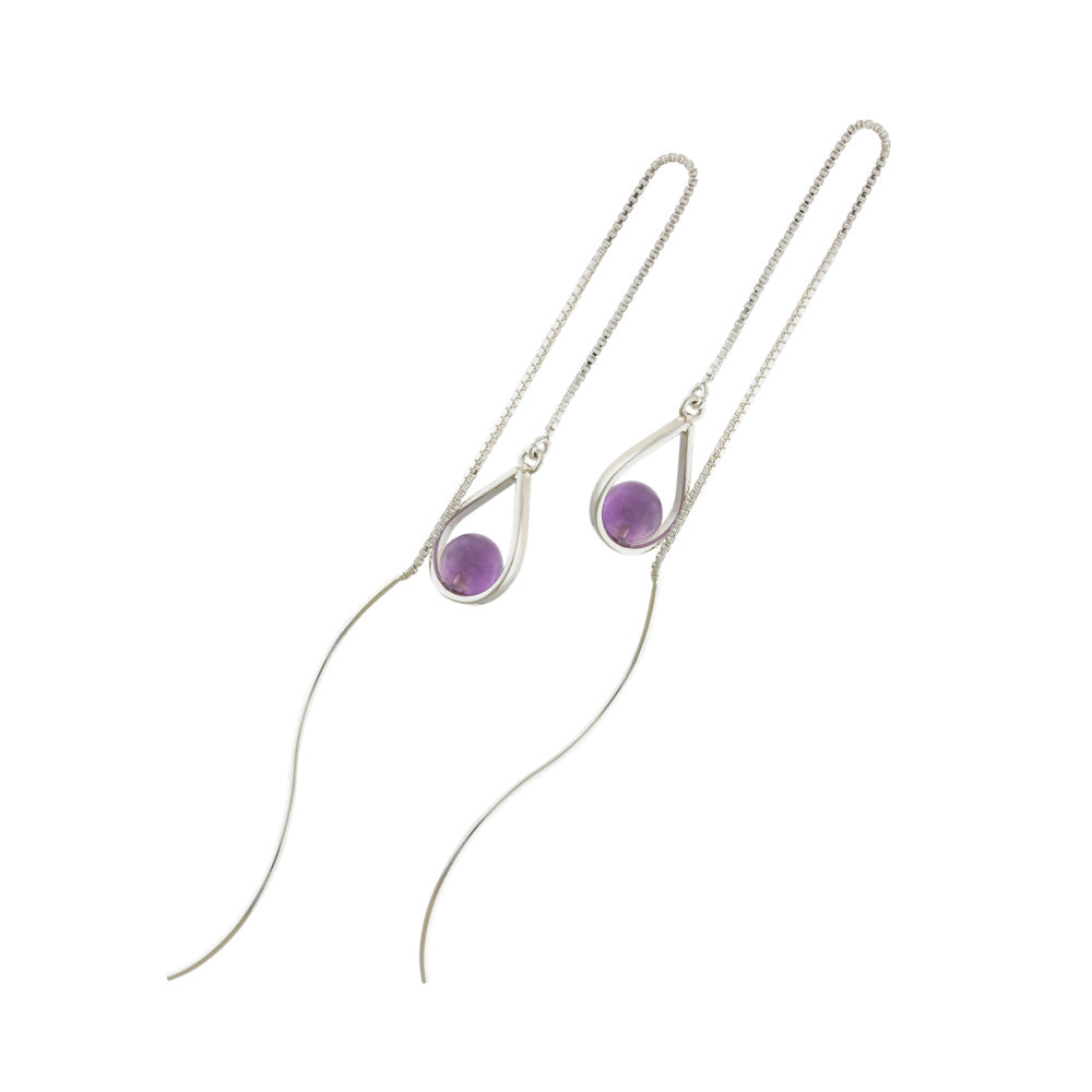 Durchzieher-Ohrhänger Ohrhänger Venezianerkette mit -Amethyst-Kugel aus 925er Silber, 140 × 10 mm, ca. 6 mm