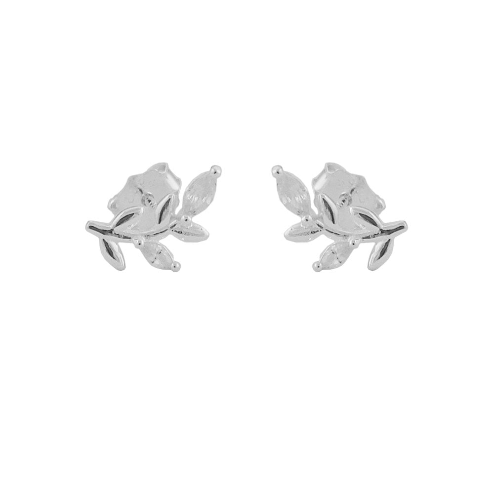 Ohrstecker Blatt mit Zirkonia aus 925er Silber, 11 × 6 mm