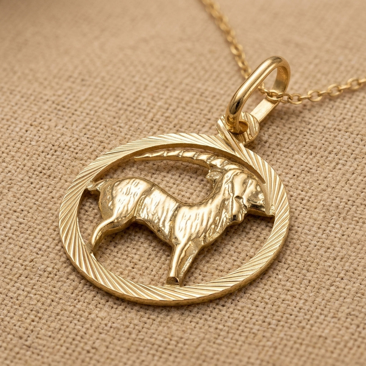 Anhänger Sternzeichen Steinbock – 375er Gold, 15 mm – Detailansicht des Anhängers vor neutralem Hintergrund