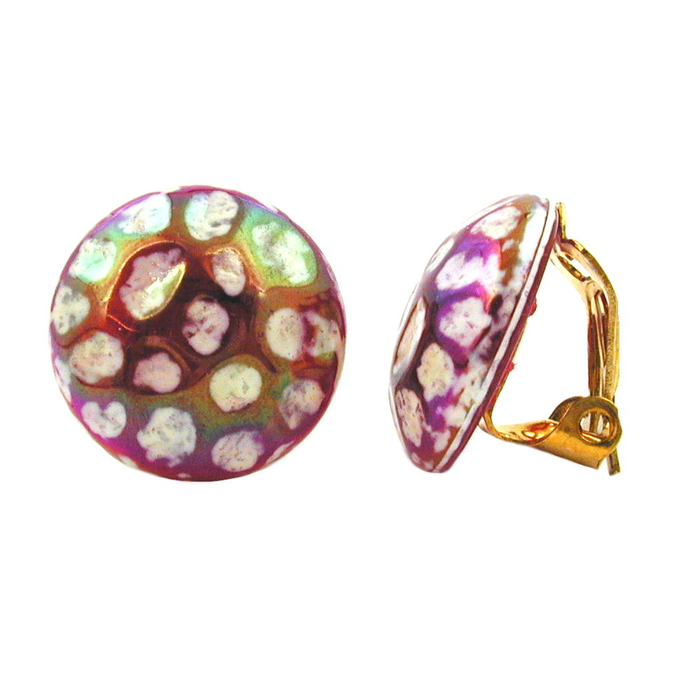 Clip Ohrring 16mm verschiedene Farben-weiß-AB gehämmert glänzend Kunststoff-Bouton