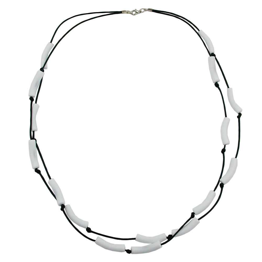 Kette 2-reihig Walze weiß-matt mit Kordel verschiedene Farben verschiedene Längen