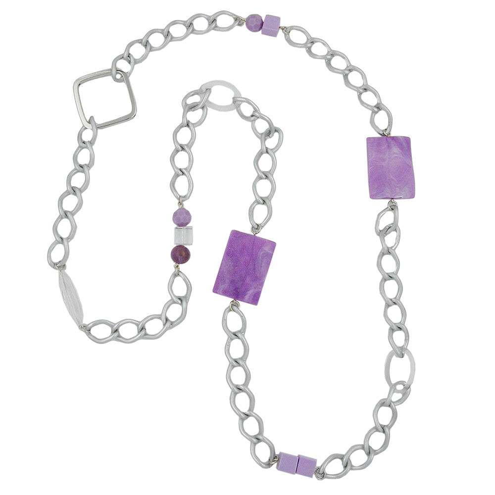 Kette Kunststoffperlen lilla Weitpanzerkette Aluminium hellgrau verschiedene Längen